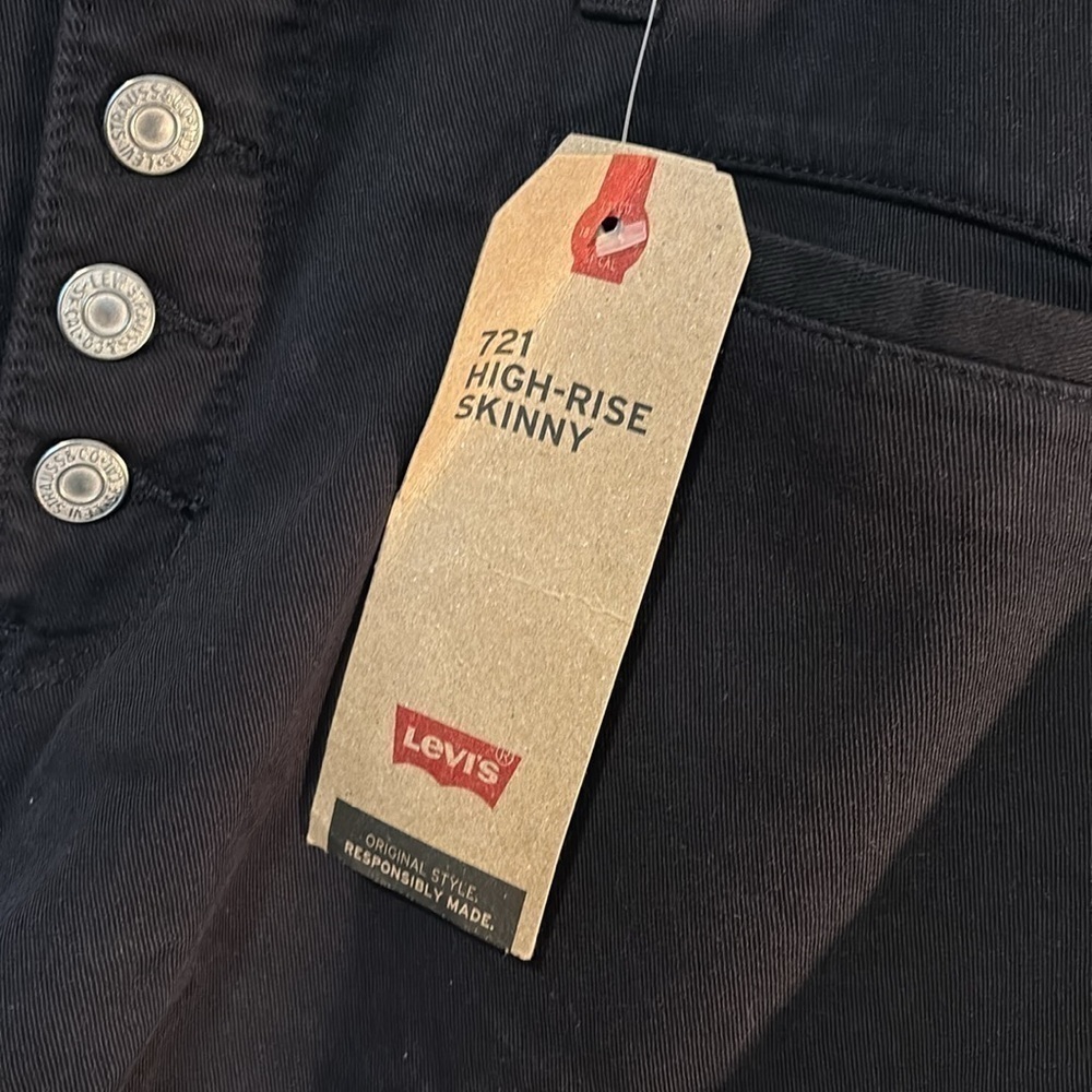 Levi’s 721 HIGH RISE SKINNY black button fly jeans 24W - Picture 7 of 15
